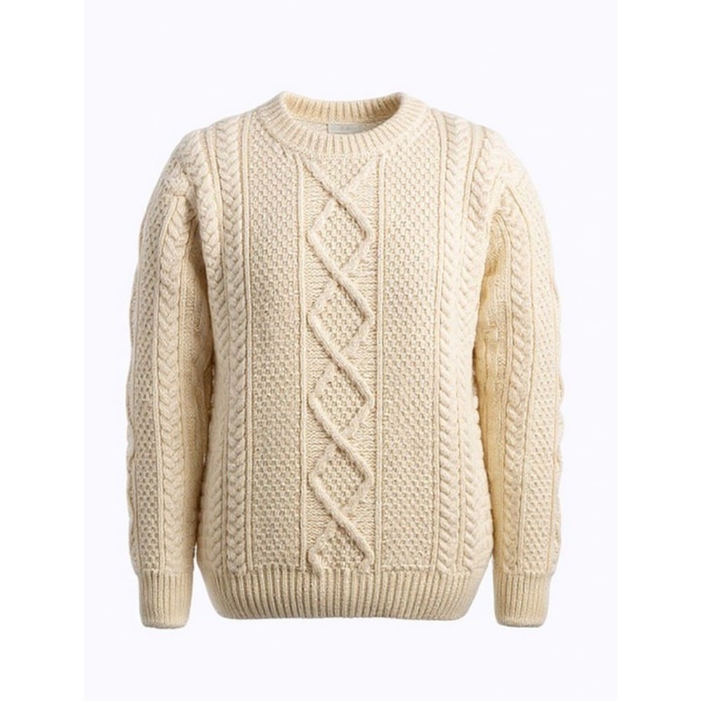 Burke Clan Aran Ireland Wool Fisherman Cable Knit Sweater Size XL Cream Heavy